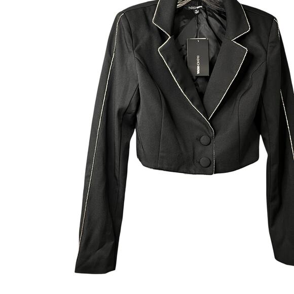 Fashion Nova Always Prepared Rhinestone Trim Jacket Black - Picture 8 of 15